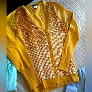 JCrew Merino Wool sequin cardigan, Golden Ochre